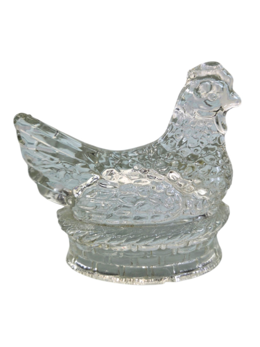 Vintage Jeannette Glass Clear Hen on Nest Candy Dish Beaded Rim 1960s